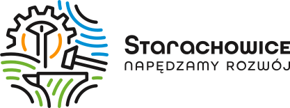 Logo miasta z napisem: Starachowice - napędzamy rozwój